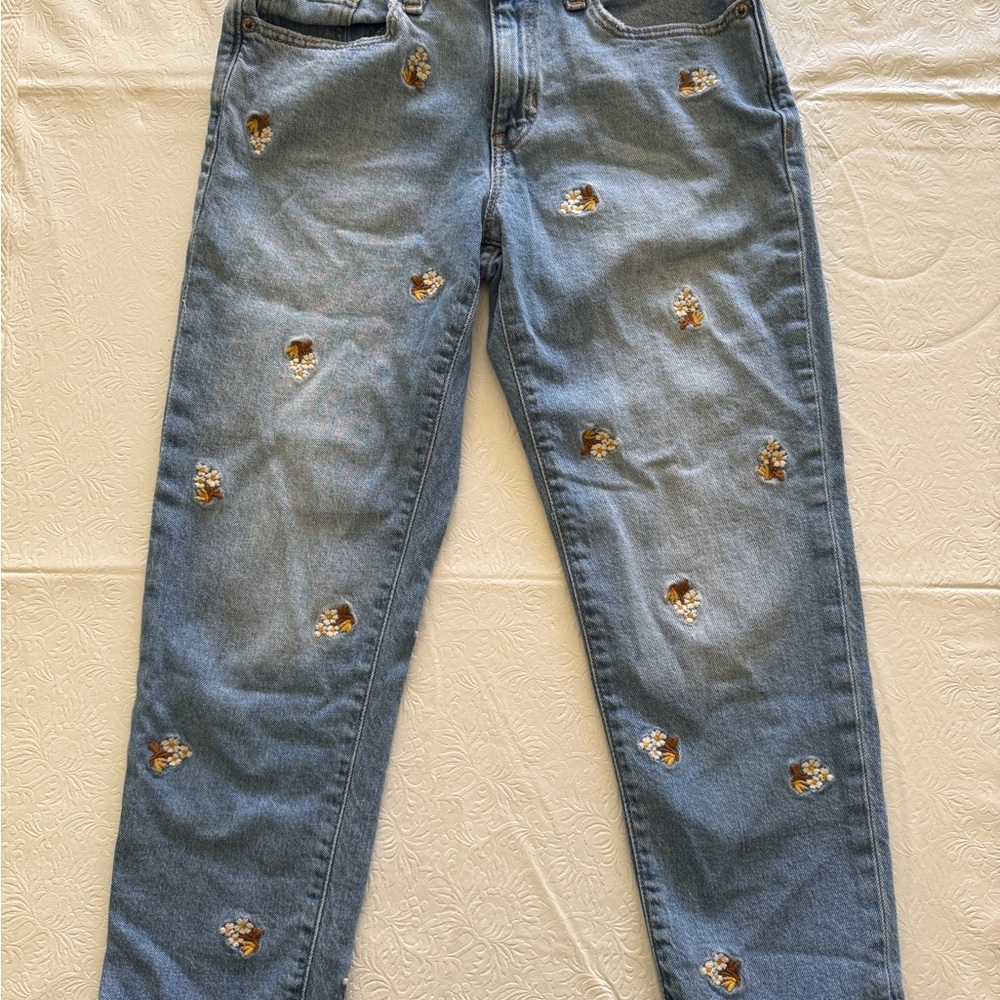 GAP Light Blue Jeans with Gold Sequin Floral Accents
